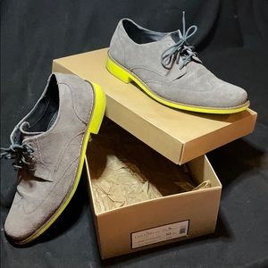 Cole Haan grey suede brogues. Yellow sole detail.